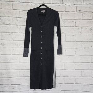 Michael Stars Women's Gray Long Sleeve Ribbed Duster V-Neck Long Cardigan Size S